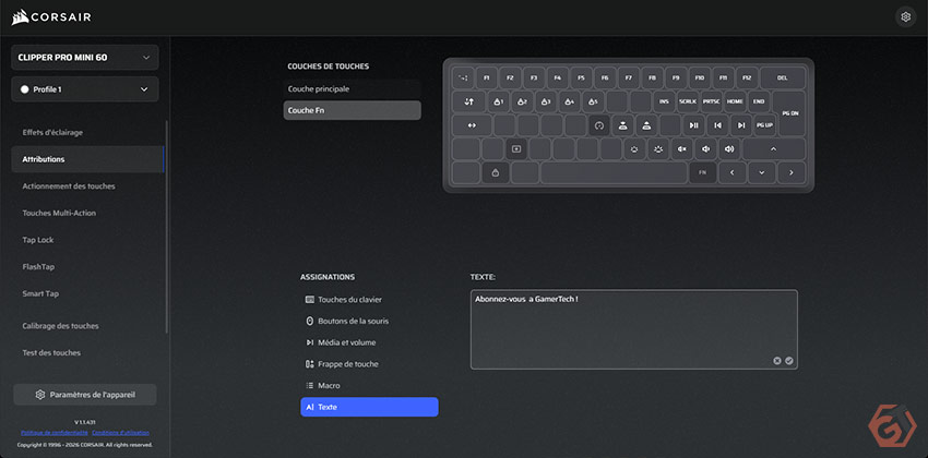 Mapping des commandes du clavier