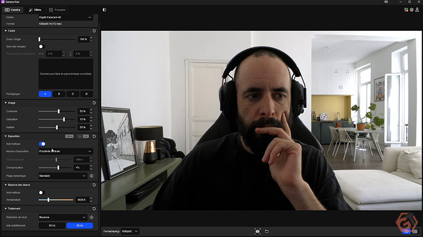 Réglage des options de la webcam sur le logiciel de Elgato