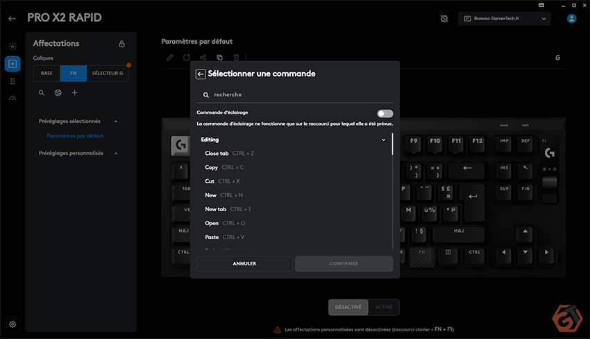 Mapping des touches via G Hub